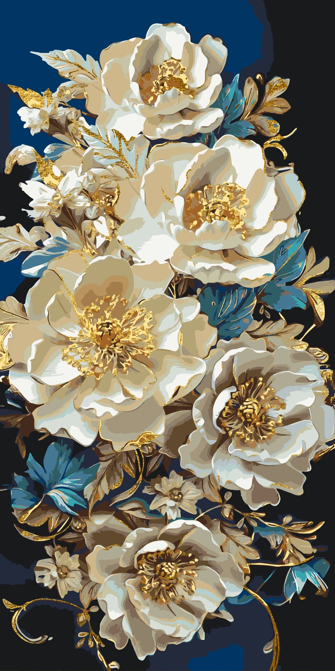 Painting by numbers on a 40*80 cm frame Flowers. Peonies with metallic colors LW 5166