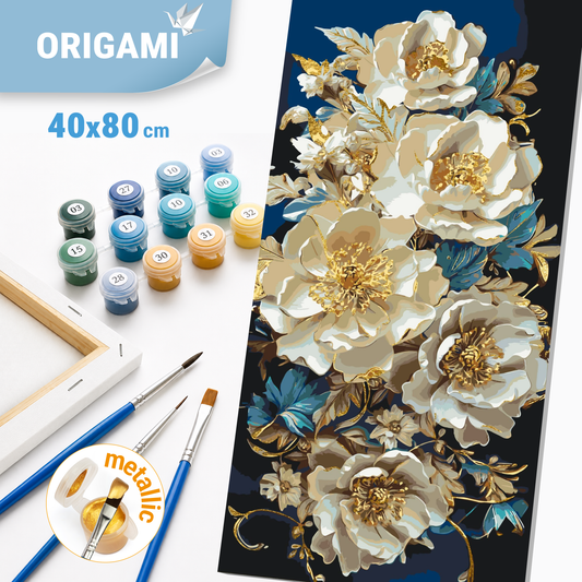 Painting by numbers on a 40*80 cm frame Flowers. Peonies with metallic colors LW 5166