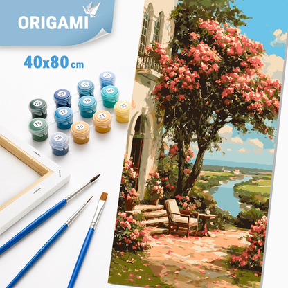 Malování podle čísel na rámu 40*80 cm - Zahrada u řeky - Krajina - LW 5168