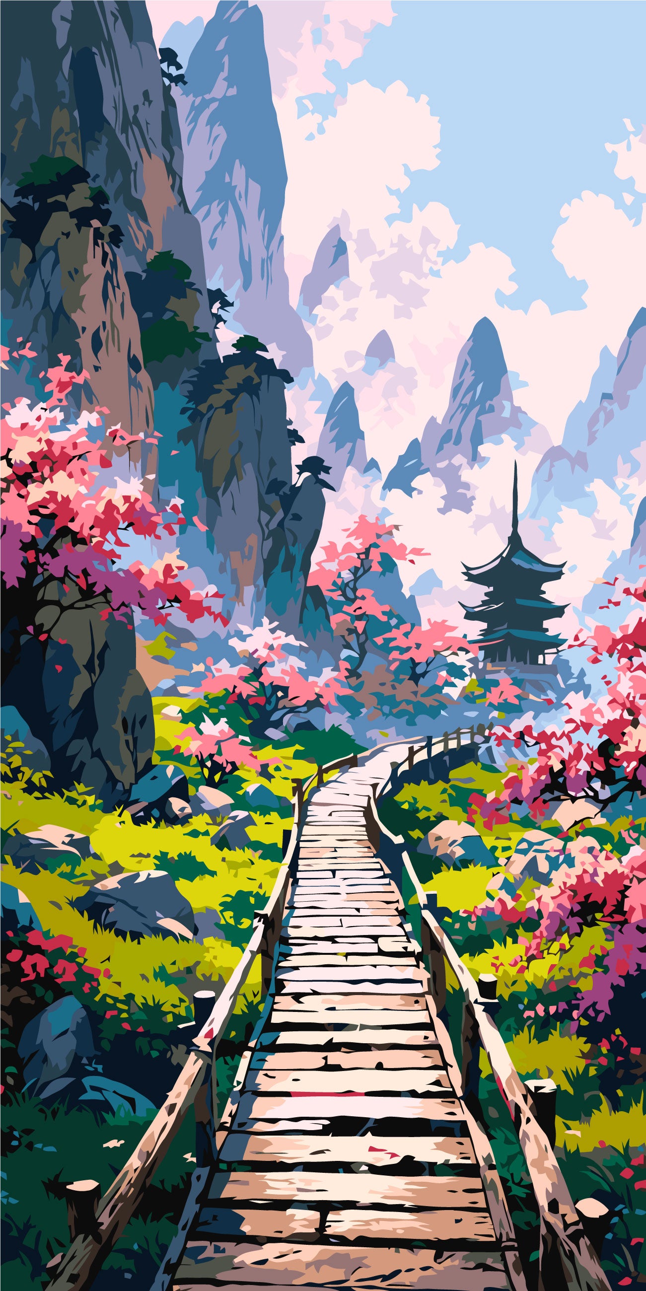 Malování podle čísel na rámu 40*80 cm krajinka - Tajuplná japonská zahrada LW 5169