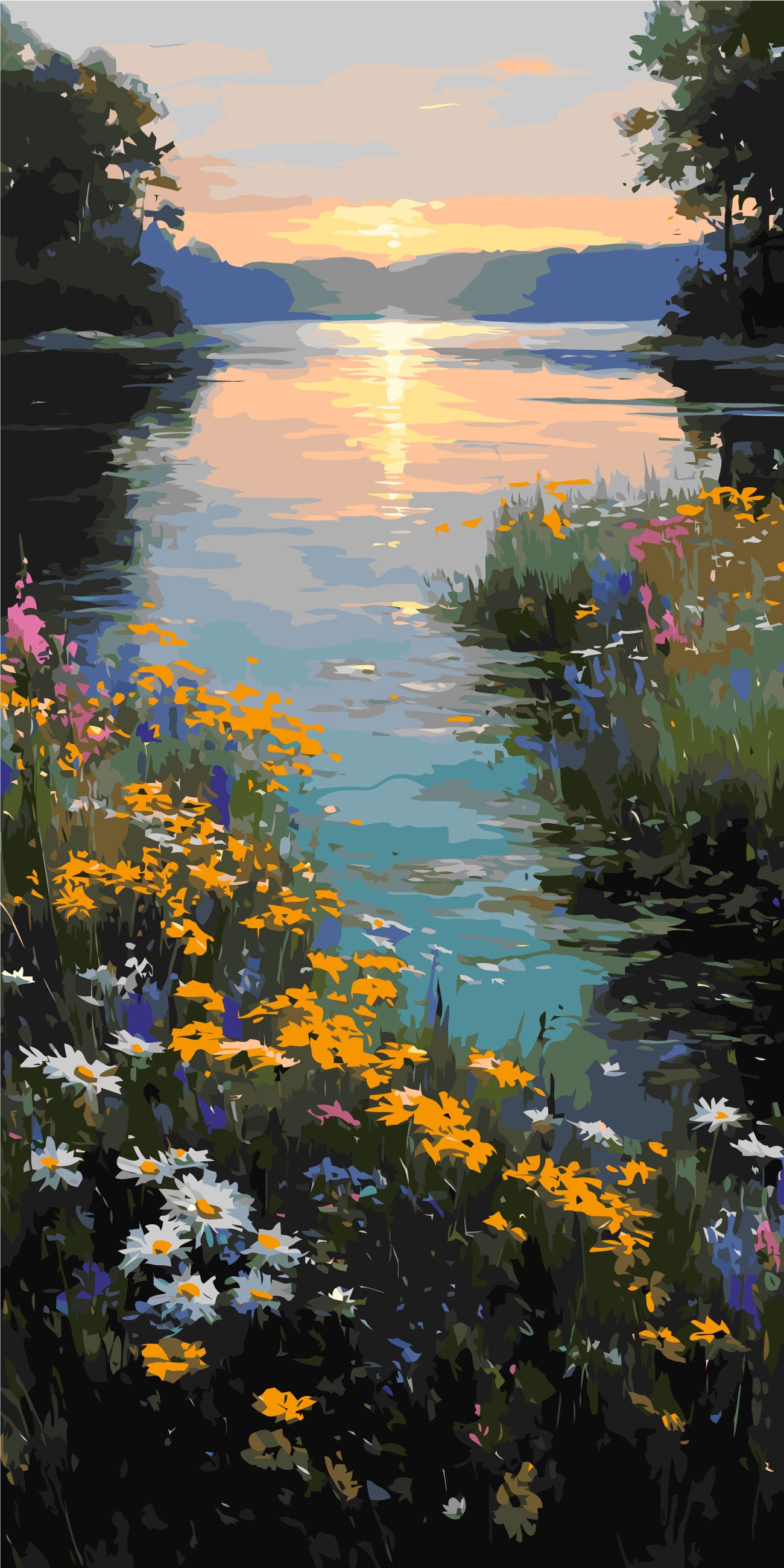 Malování podle čísel na rámu 40×80 cm - Letní barvy přírody - Krajinka - LW 5171