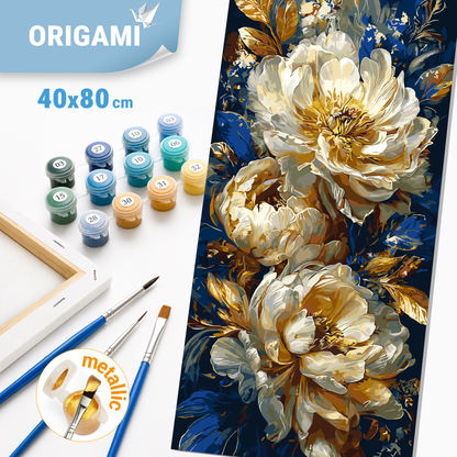 Malování podle čísel na rámu 40*80 cm - Luxusní pivoňky - Květiny s metalickými barvami - LW 5181