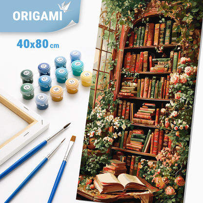 Malování podle čísel na rámu 40*80 cm - Knihovna pod břečťanem - Květiny - LW 5182