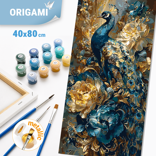 Malování podle čísel na rámu 40*80 cm Páv v květech s metalickými barvami LW 5183