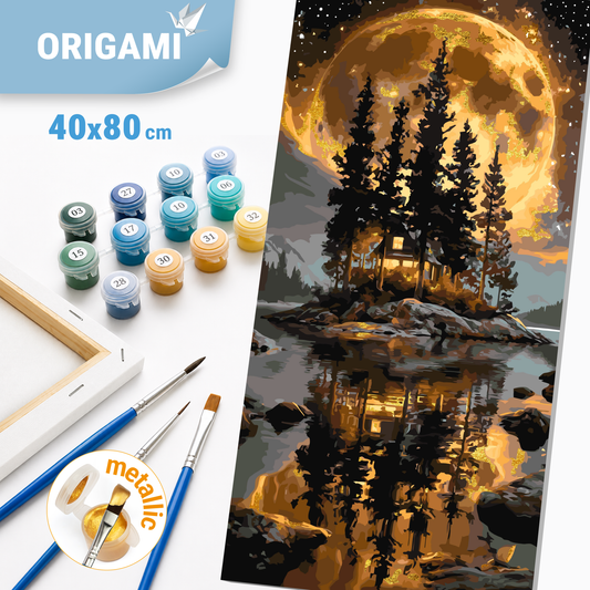 Malování podle čísel na rámu 40*80 cm Krajina – Ostrov pod měsícem s metalickými barvami LW 5184