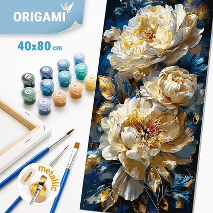 Malování podle čísel na rámu 40*80 cm - Královské pivoňky - Květiny s metalickými barvami - LW 5185