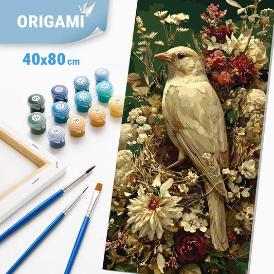 Paint by Numbers on a 40x80 cm frame - Little Bird Among Petals - Animals - LW 5189