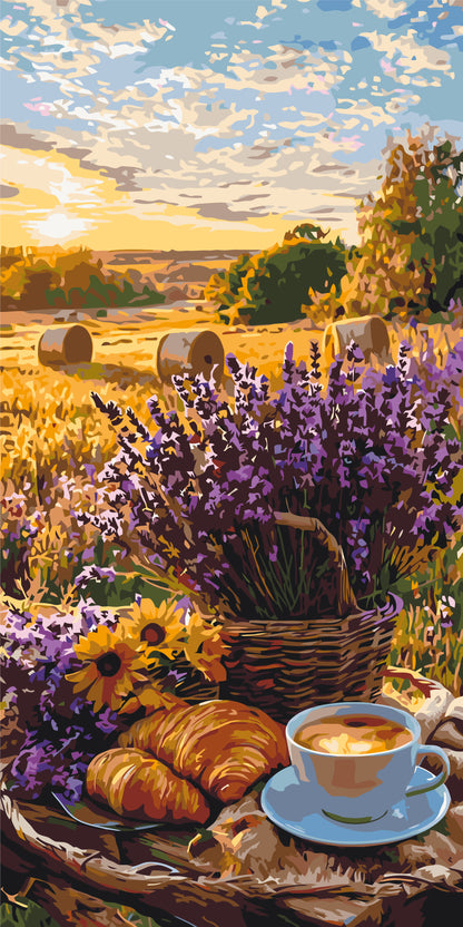Malování podle čísel na rámu 40×80 cm - Levandulové ráno - Krajinka/Květiny - LW 5190