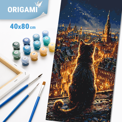 Malování podle čísel na rámu 40*80 cm - Kočka nad světly velkoměsta - Krajina - LW 5199