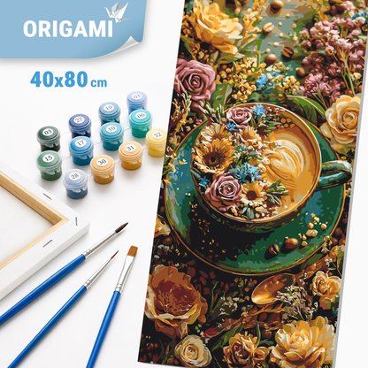 Malování podle čísel na rámu 40*80 cm - Květiny a káva - Květiny - LW 5203