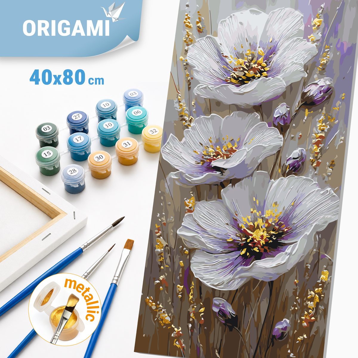 Malování podle čísel na rámu 40*80 cm - Něžné květiny - Květiny s metalickými barvami - LW 5207