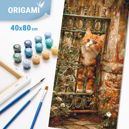 Malování podle čísel na rámu 40*80 cm - Koťátko ve vintage zahradě - Zvířata - LW 5209