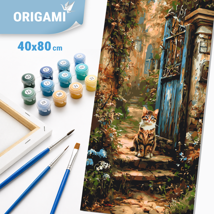 Malování podle čísel na rámu 40*80 cm - Kočka u staré brány - Zvířata - LW 5210