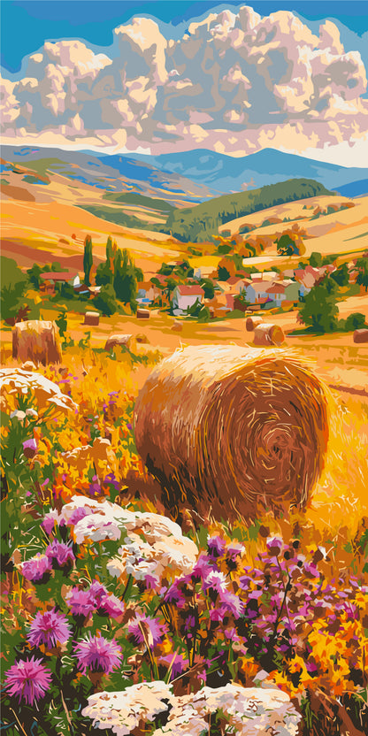 Malování podle čísel na rámu 40×80 cm - Květiny uprostřed žně - Krajinka/Květiny s metalickými barvami - LW 5211