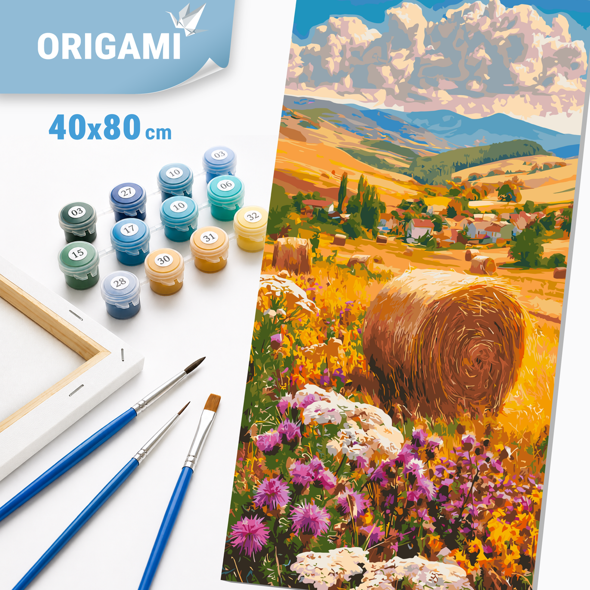 Malování podle čísel na rámu 40×80 cm - Květiny uprostřed žně - Krajinka/Květiny s metalickými barvami - LW 5211