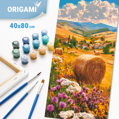 Malování podle čísel na rámu 40×80 cm - Květiny uprostřed žně - Krajinka/Květiny s metalickými barvami - LW 5211
