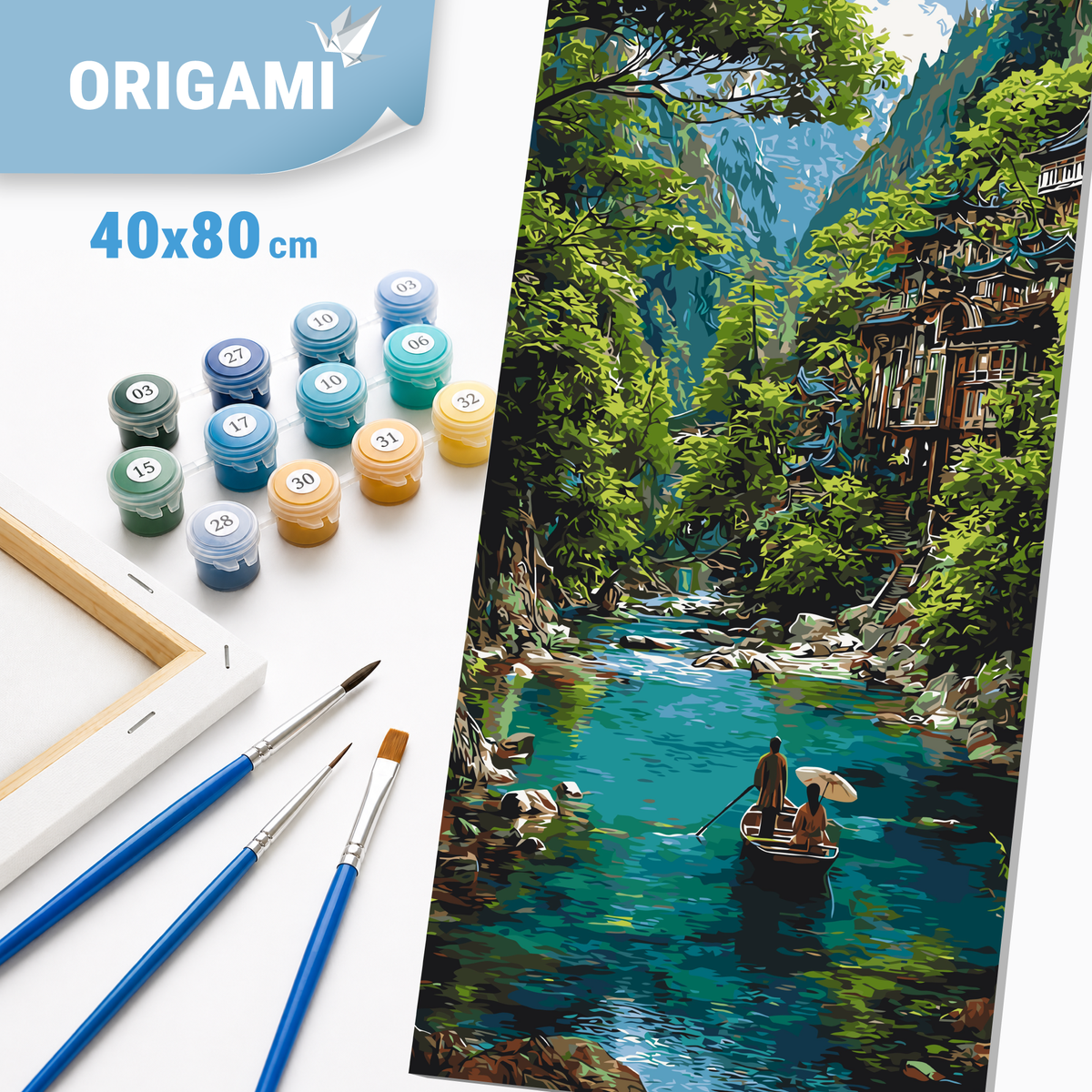 Malování podle čísel na rámu 40*80 cm - Člun ve smaragdovém kaňonu - Krajina - LW 5212