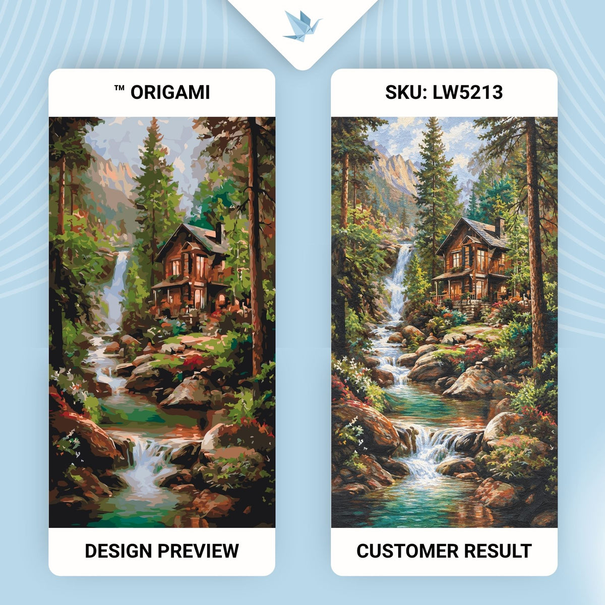 Malování podle čísel na rámu 40×80 cm - Domek u vodopádu - Krajinka - LW 5213