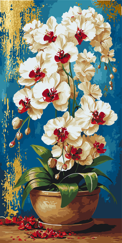 Malování podle čísel na rámu 40*80 cm - Královské orchideje - Květiny s metalickými barvami - LW 5217