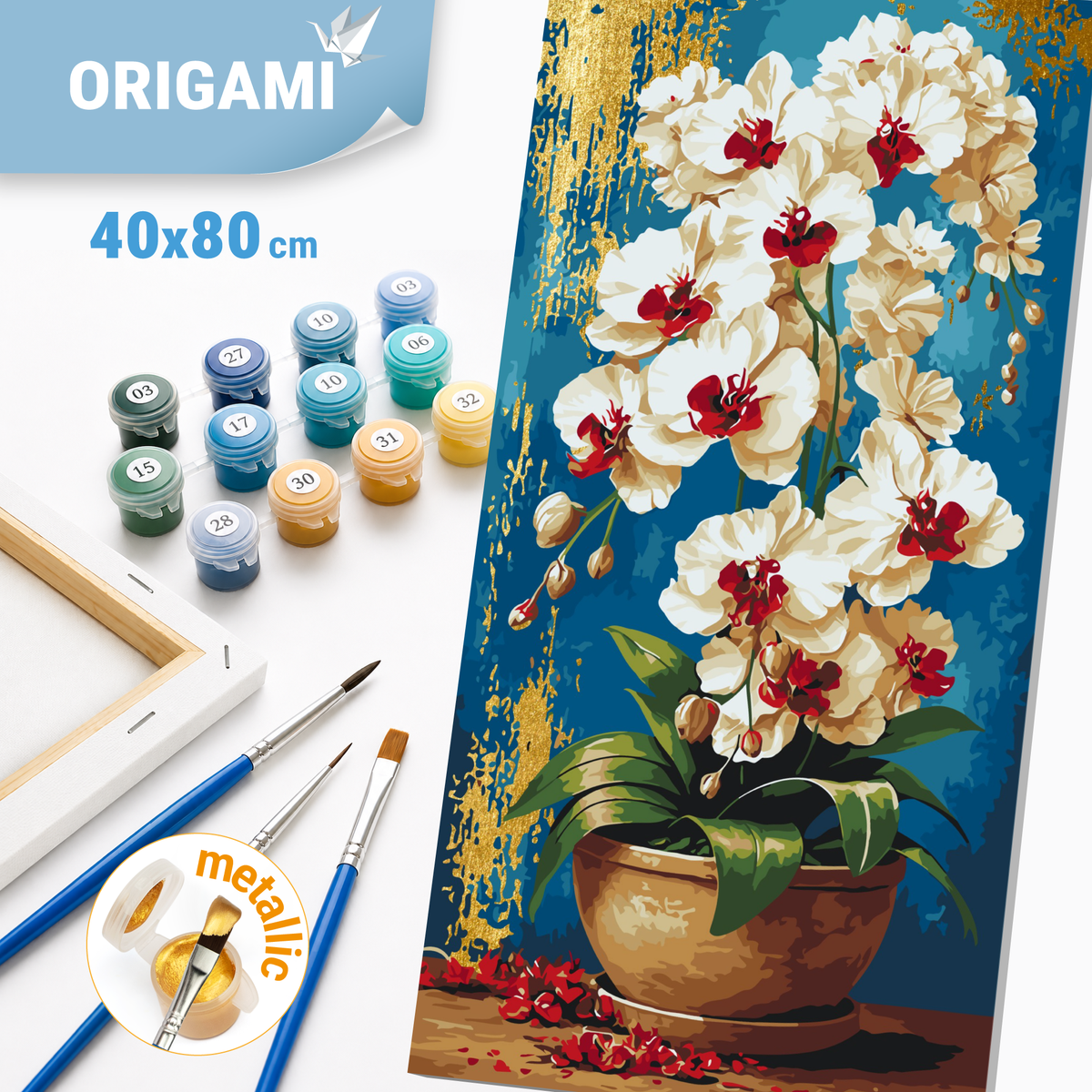 Malování podle čísel na rámu 40*80 cm - Královské orchideje - Květiny s metalickými barvami - LW 5217