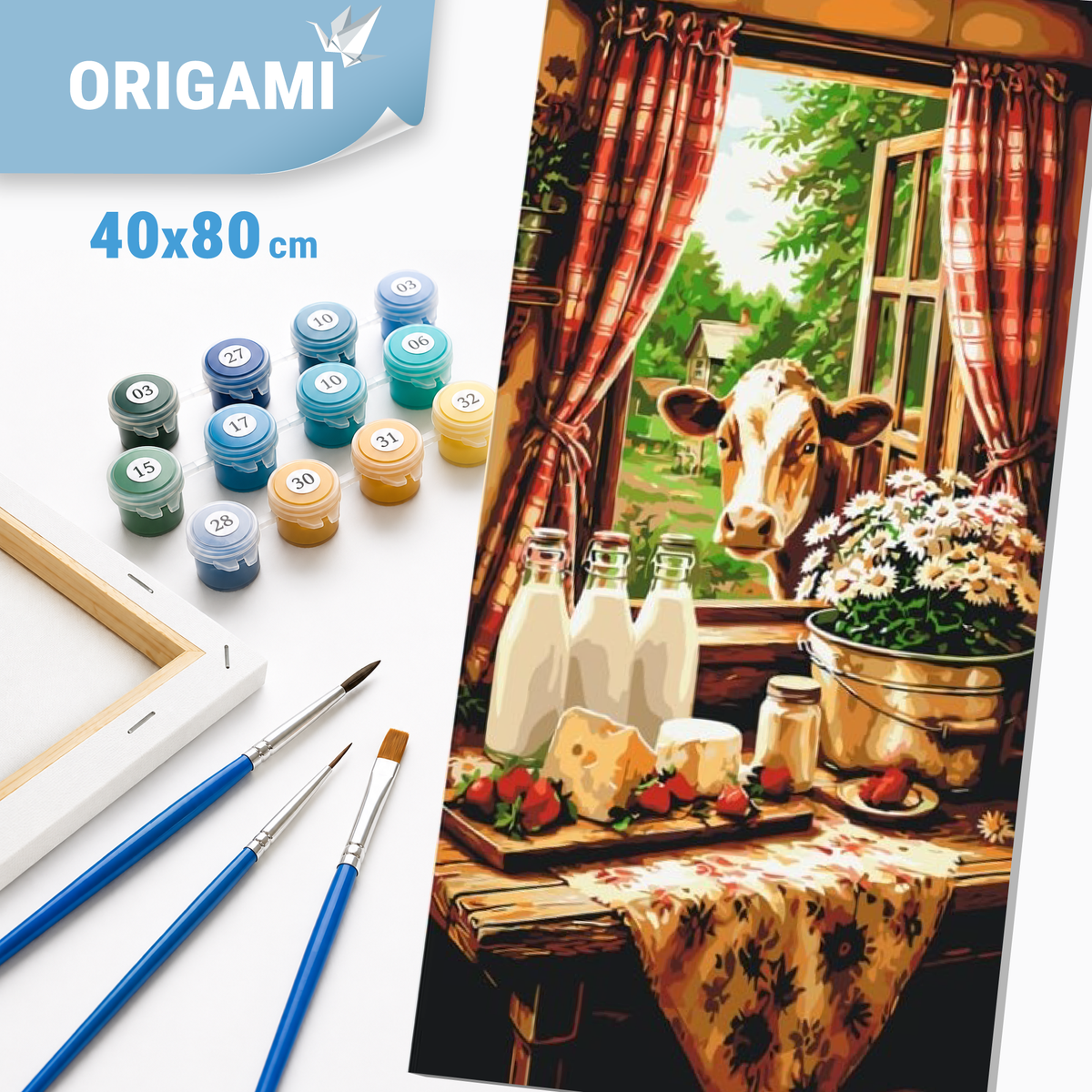Malování podle čísel na rámu 40*80 cm - Venkovská idyla s krávou - Zvířata - LW 5219