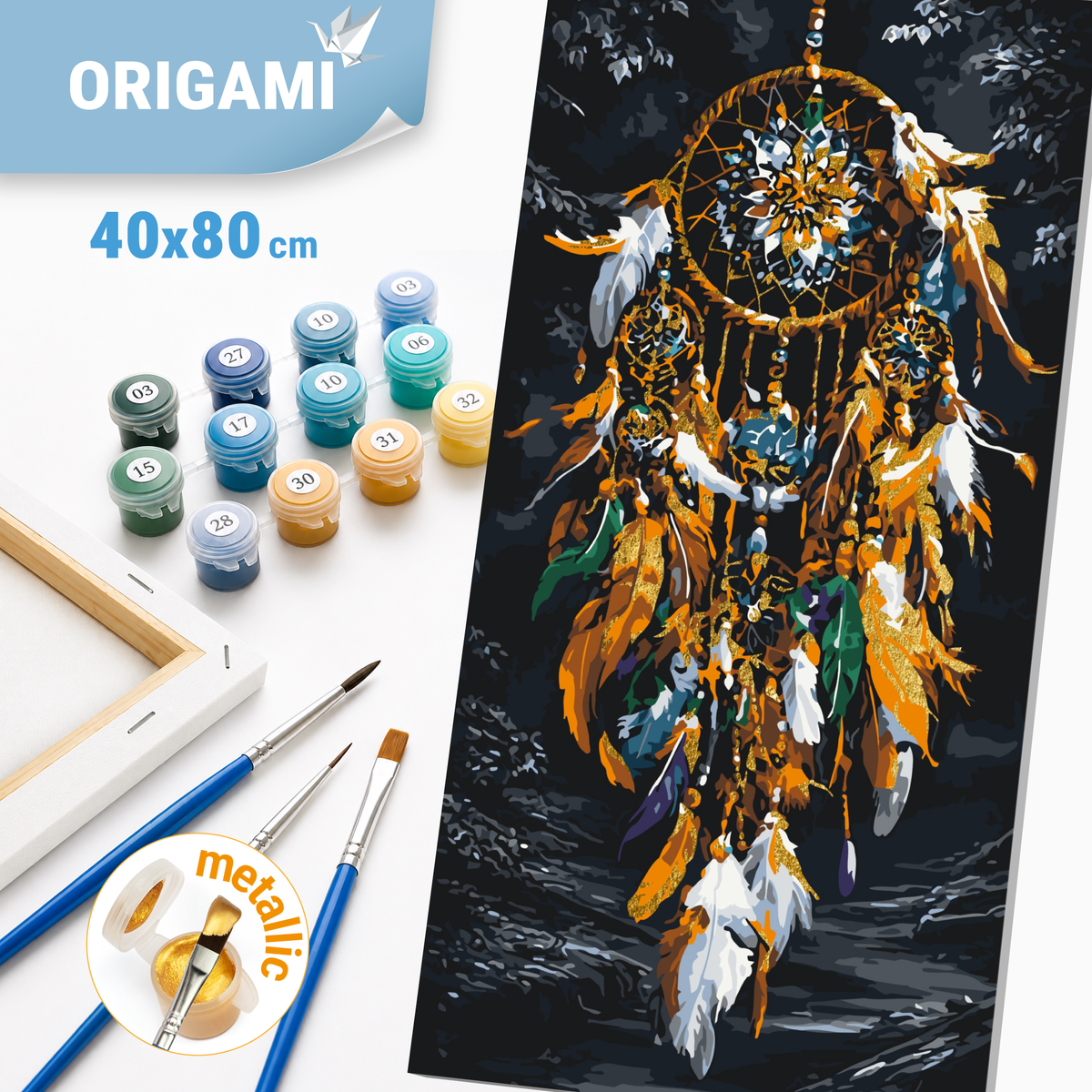 Malování podle čísel na rámu 40×80 cm - Lapač snů - Krajinka s metalickými barvami - LW 5220