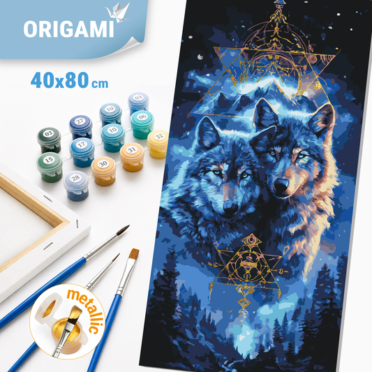 Malování podle čísel na rámu 40*80 cm - Pár vlků - Zvířata s metalickými barvami - LW 5223