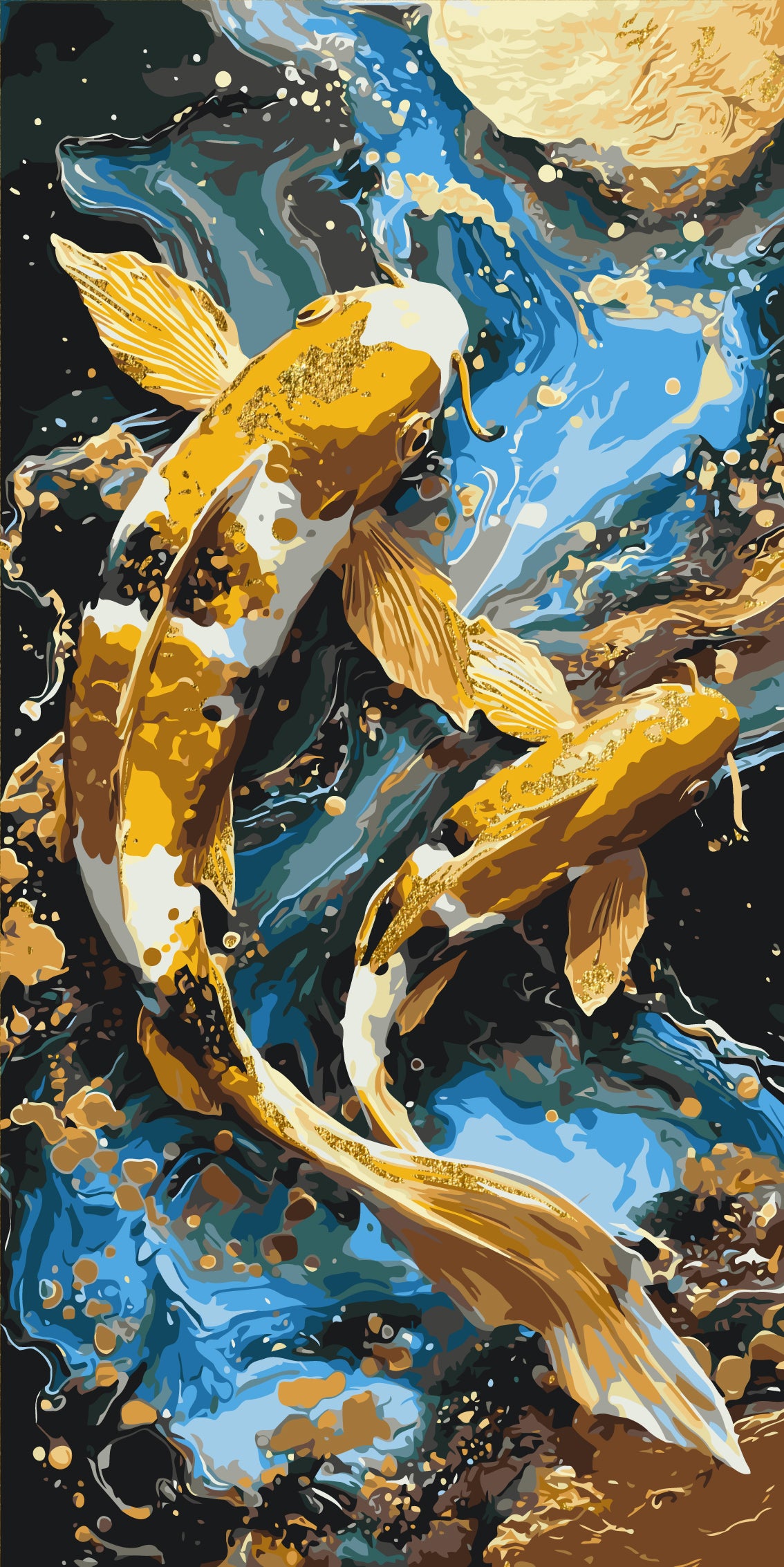 Malování podle čísel na rámu 40×80 cm - Rybky koi - Zvířata s metalickými barvami - LW 5225