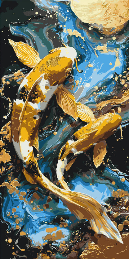 Malování podle čísel na rámu 40×80 cm - Rybky koi - Zvířata s metalickými barvami - LW 5225