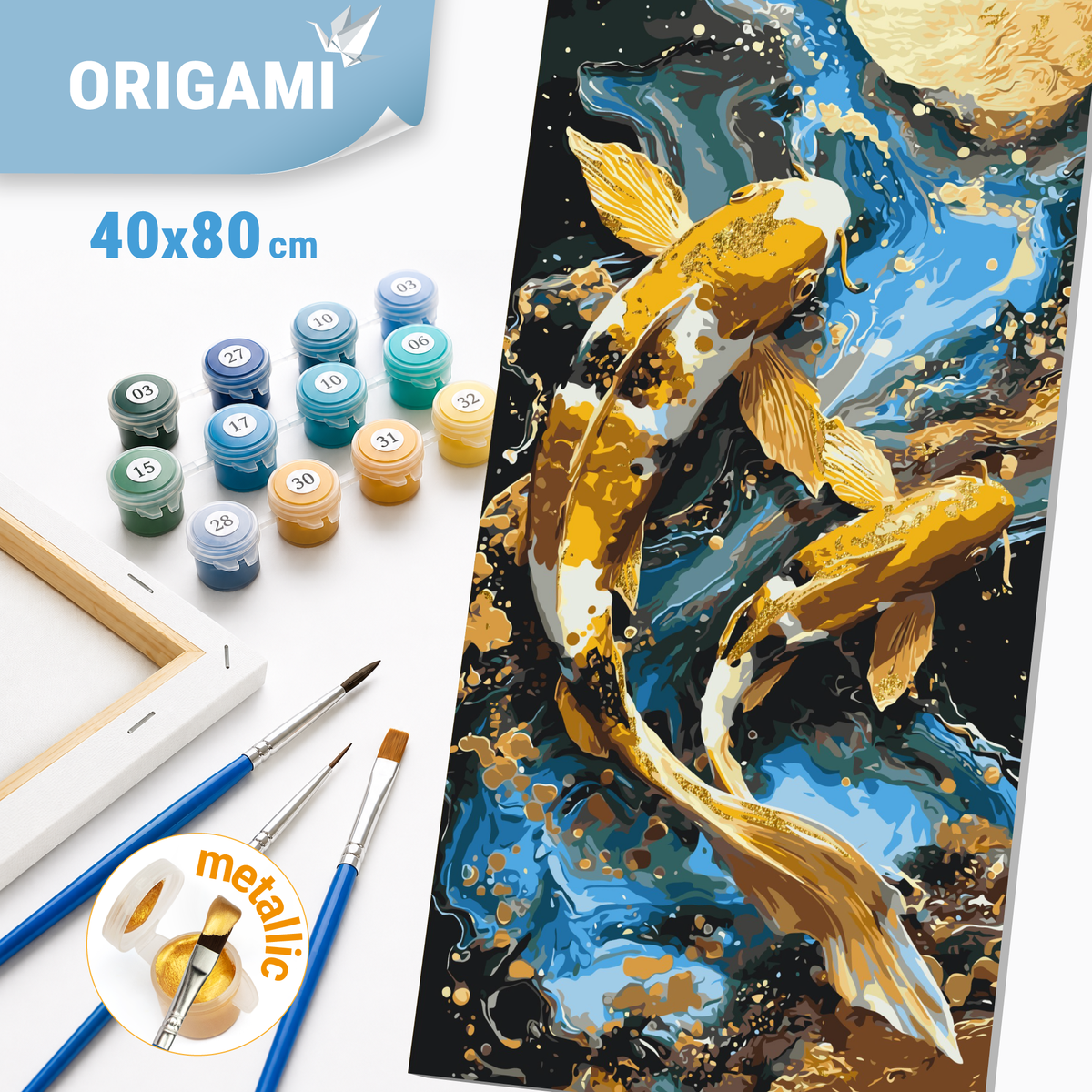 Malování podle čísel na rámu 40×80 cm - Rybky koi - Zvířata s metalickými barvami - LW 5225
