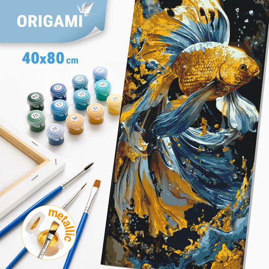 Malování podle čísel na rámu 40×80 cm - Ryba štěstí - Zvířata s metalickými barvami - LW 5226
