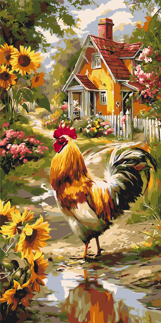 Malování podle čísel na rámu 40×80 cm - Kohout u chaloupky - Zvířata/Krajinka - LW 5228