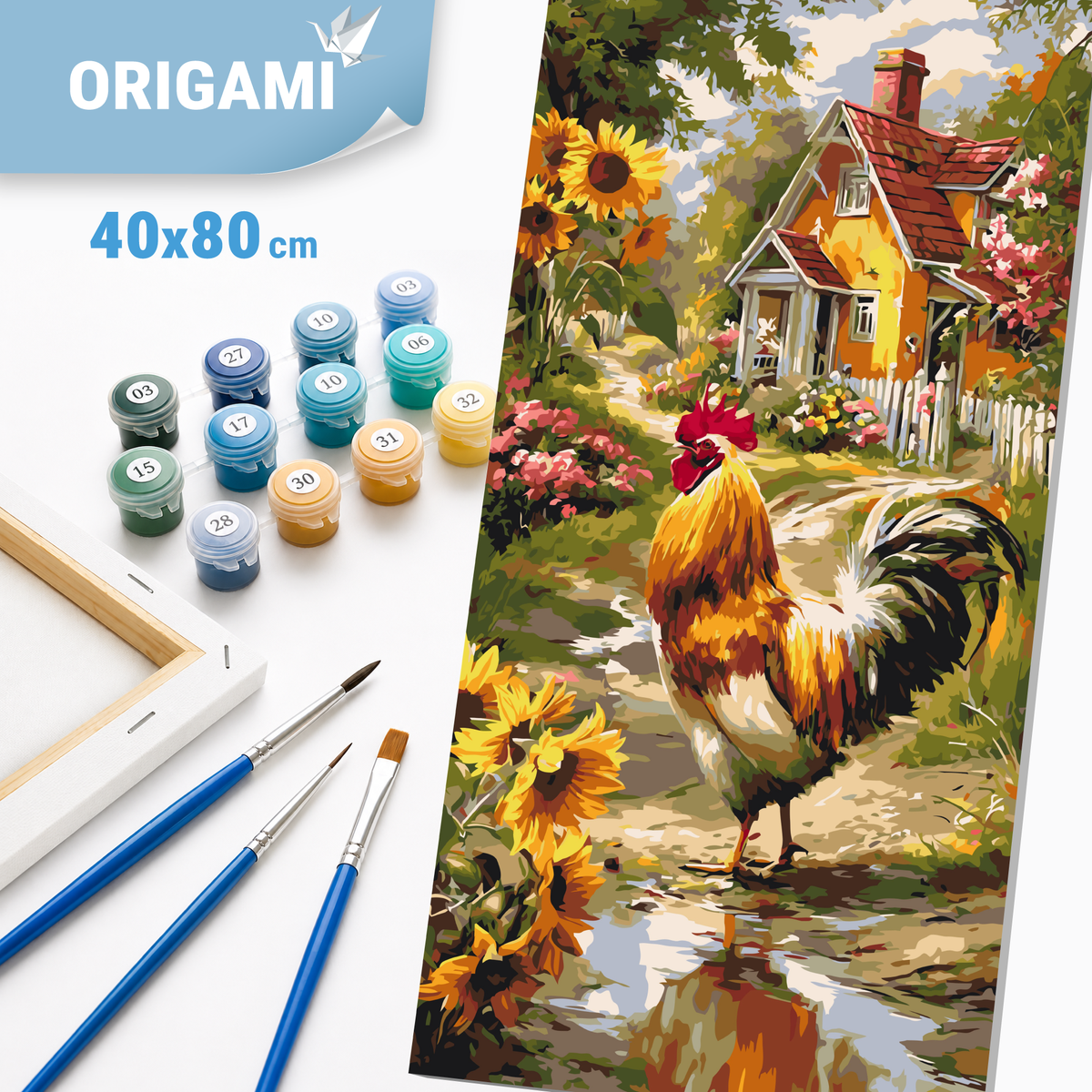 Malování podle čísel na rámu 40×80 cm - Kohout u chaloupky - Zvířata/Krajinka - LW 5228