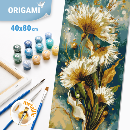 Malování podle čísel na rámu 40×80 cm - Pampelišky - Květiny s metalickými barvami - LW 5233
