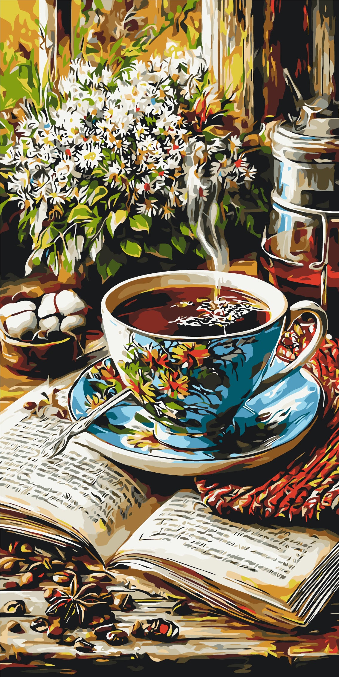 Malování podle čísel na rámu 40×80 cm - Příběhy u šálku kávy - Zátiší - LW 5237