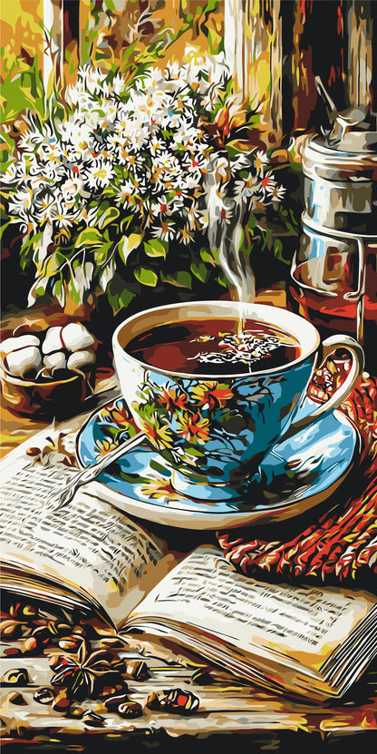 Malování podle čísel na rámu 40×80 cm - Příběhy u šálku kávy - Zátiší - LW 5237