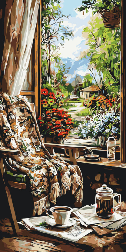 Malování podle čísel na rámu 40×80 cm - Ráno v zahradním domku - Krajinka - LW 5238