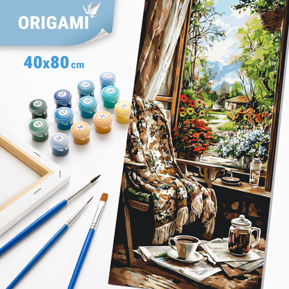 Malování podle čísel na rámu 40×80 cm - Ráno v zahradním domku - Krajinka - LW 5238