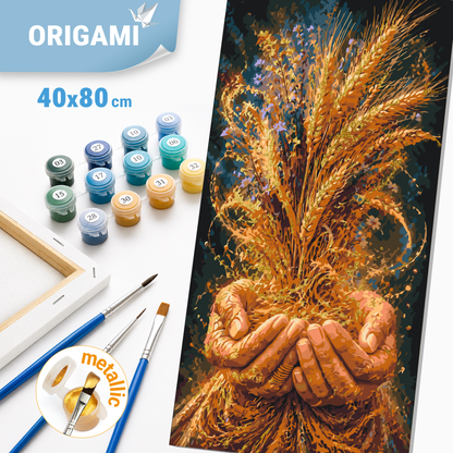 Malování podle čísel na rámu 40×80 cm - Klasy hojnosti - Květiny/Krajinka s metalickými barvami - LW 5240