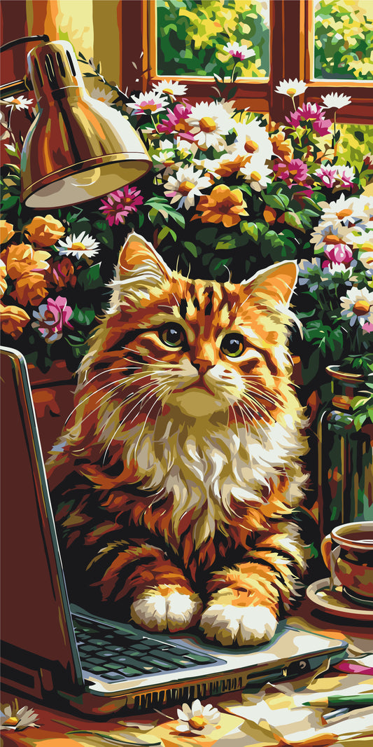 Malování podle čísel na rámu 40×80 cm - Chlupatý office manažer (kočka) - Zvířata - LW 5246