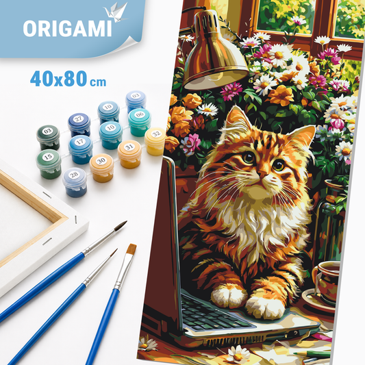 Malování podle čísel na rámu 40×80 cm - Chlupatý office manažer (kočka) - Zvířata - LW 5246