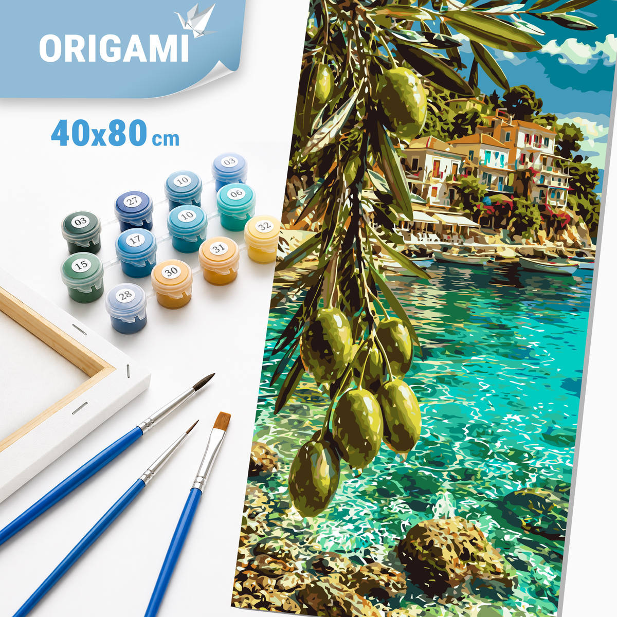 Malování podle čísel na rámu 40×80 cm - Středomořský sen - olivový ráj - Krajinka - LW 5247