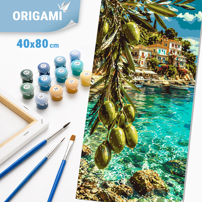 Malování podle čísel na rámu 40×80 cm - Středomořský sen - olivový ráj - Krajinka - LW 5247
