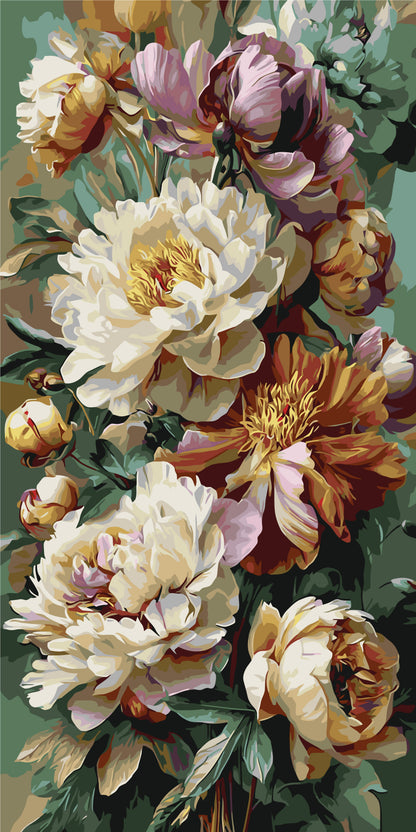 Malování podle čísel na rámu 40×80 cm - Vznešená kytice pivoněk - Květiny - LW 5250