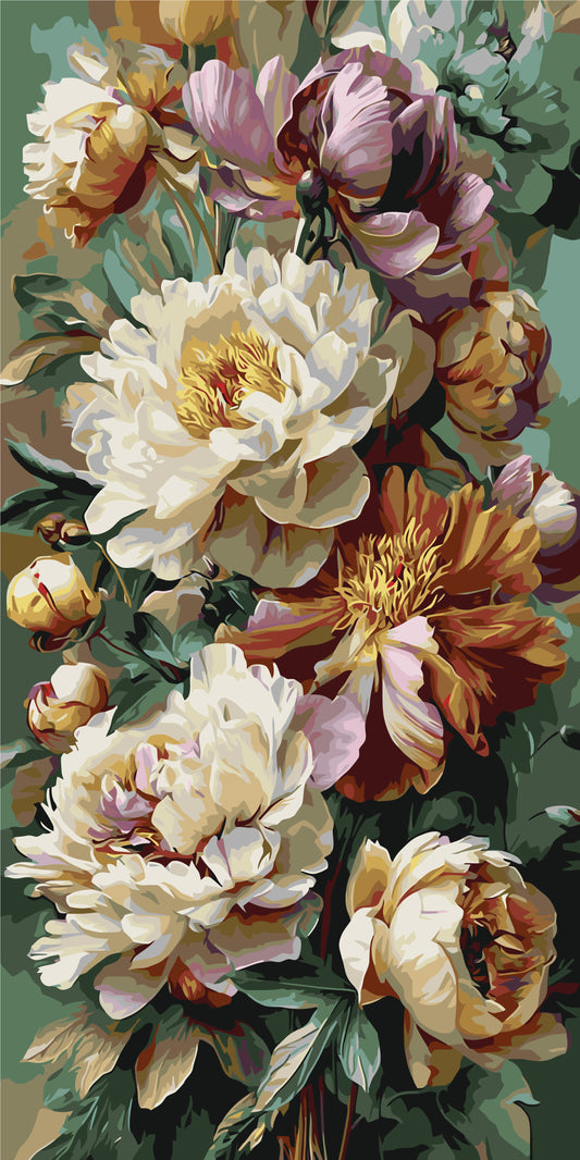 Malování podle čísel na rámu 40×80 cm - Vznešená kytice pivoněk - Květiny - LW 5250