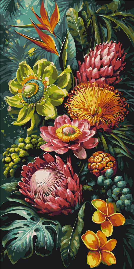 Malování podle čísel na rámu 40×80 cm - Tropická symfonie - Květiny - LW 5251