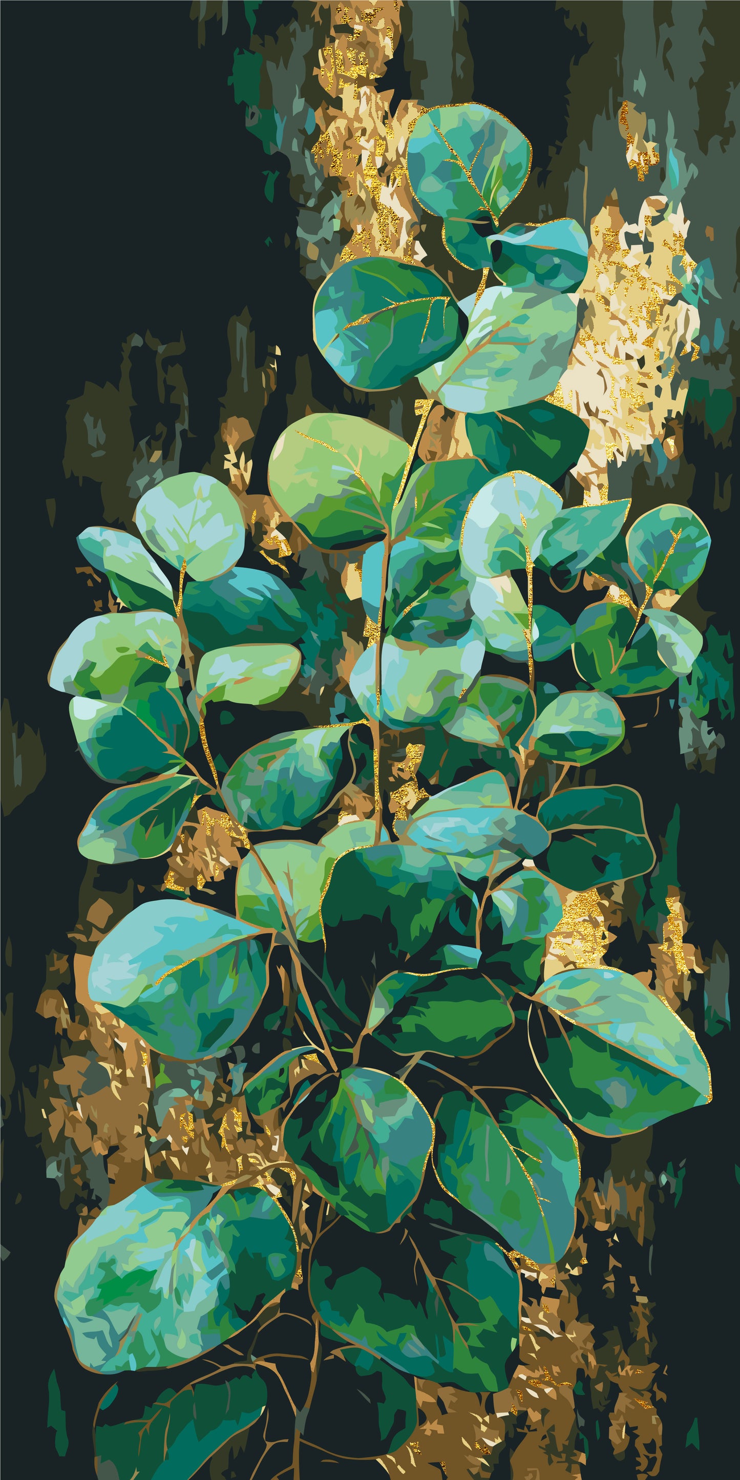 Malování podle čísel na rámu 40×80 cm - Eukalyptus - Květiny s metalickými barvami - LW 5252