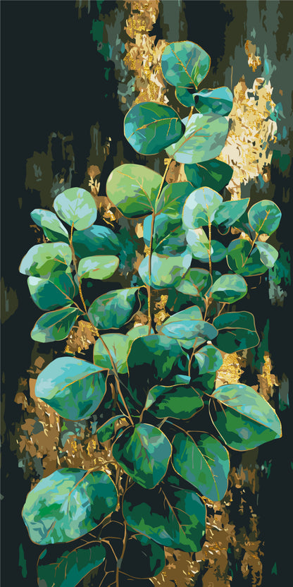 Malování podle čísel na rámu 40×80 cm - Eukalyptus - Květiny s metalickými barvami - LW 5252