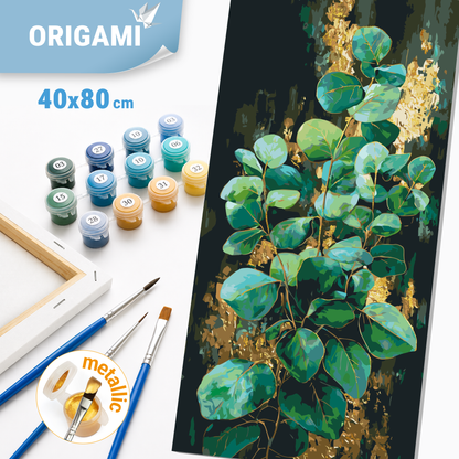 Malování podle čísel na rámu 40×80 cm - Eukalyptus - Květiny s metalickými barvami - LW 5252