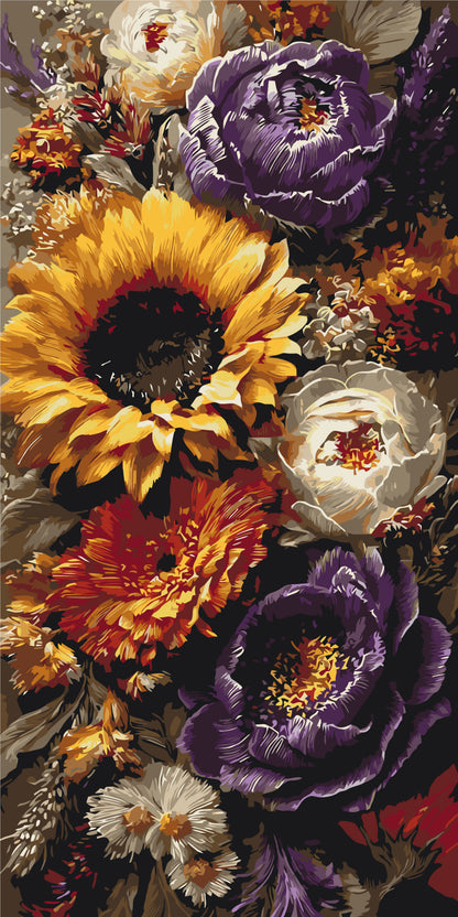 Malování podle čísel na rámu 40×80 cm - Slunečnice a pivoňky - Květiny - LW 5254